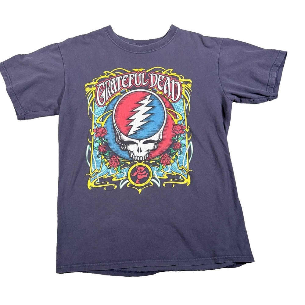 Grateful Dead T Shirt Steal Your Face Roses Art Nouveau Dancing Bear Blue Mens S